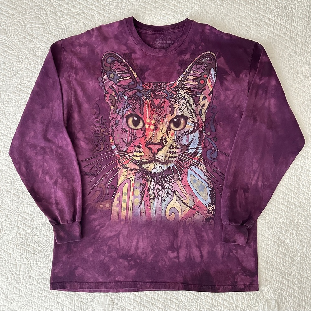 The Mountain Abyssinian Cat Long Sleeve T-Shirt Rainbow Colors Purple Tie Dye